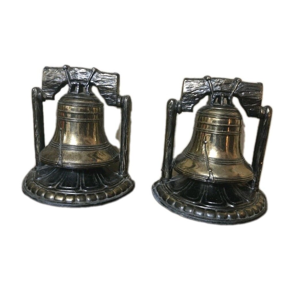 Vintage 1974 S.C.C. Brass Liberty Bell Bookends 6" Heavy Felt Bottom Bookend USA